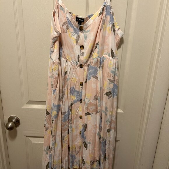 Torrid Light Pink Peach Floral Challis Button Hi-Lo Skater Dress Plus Size 2X - Picture 7 of 9